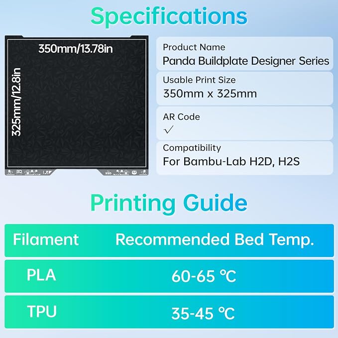 BIQU Designer Smooth PEO+Smooth PET Double Sided Build Plate for Bambu-Lab H2D/H2S 3D Printers 346x355mm Spring Steel Flexible Sheet Removable Surface Platform