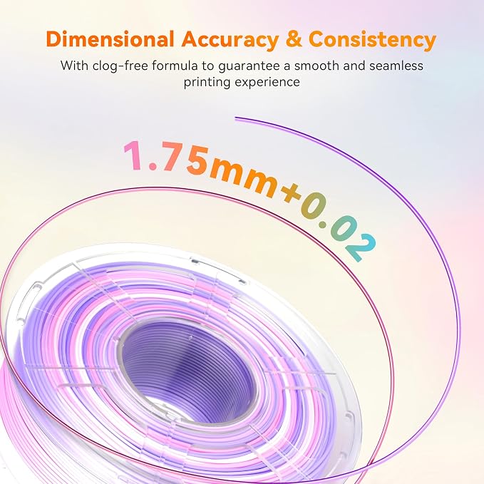 TECBEARS Silk Rainbow PLA Filament 1.75mm, Gradient 3D Printer Filament, Shiny Silk Rainbow Filament, Fast Color Change Each 8 Meters, Dimensional Accuracy +/- 0.02mm(Lilac-Violet)