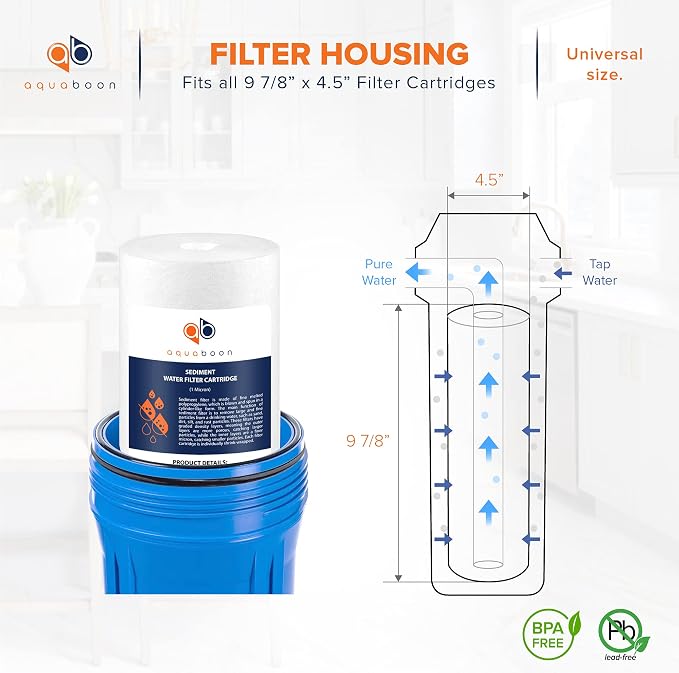 Aquaboon Whole House 1 Micron Water Filter 10 x 4.5 Against Sediment Water Filter Cartridge Replacement Compatible with DGD-5005, AP810, 4-Pack