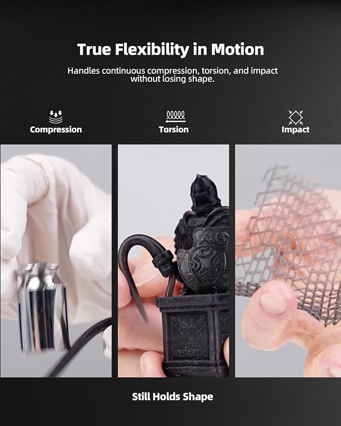 Inslogic Flexible 70A Resin 3D Printer Resin, 1KG 3D Printing Resin for Printing Soft and Flexible Items, Bendable and Not Brittle, Fast Curing 405nm UV Photopolymer Resin, 1KG Black