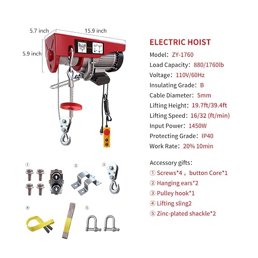 Electric Hoist 1760lbs with 14ft Wired Remote Control, Electric Hoist 110 Volt with 40ft Single Cable Lifting Height Motor, Lift Hoist for Factories Warehouses Construction Site Attic