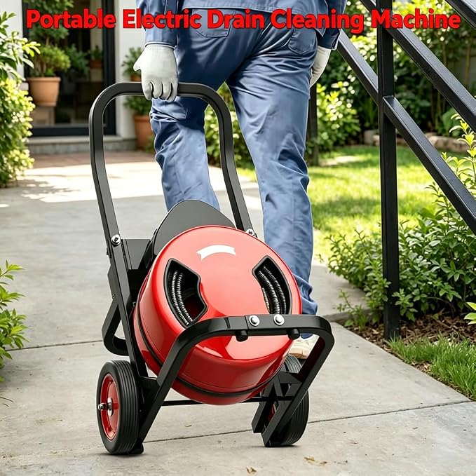 Garvee 100Ft 3/4 Inch Drain Cleaning Machine. Sewer Snake 750w Auto Feed with 6 Cutter, Portable Drain Cleaning Machine Electric Drain Auger Sewer Auger Air-Activated Foot Switch for 4" to 8" Pipes