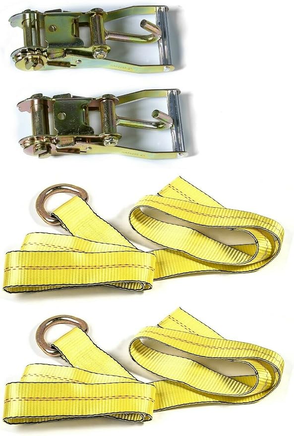 12pc Combo Lasso Wheel Lift Straps 2" Ratchets J Finger Hooks Tow Truck Tie Down - Yellow