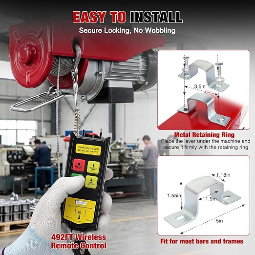 Nilight 1320LBS Electric Hoist 110V Electric Winch with Wireless Remote, Hoist Lift Single/Double Slings 39FT Lifting Height Material Handling Tool with Emergency Stop for Garage Warehouses Factories