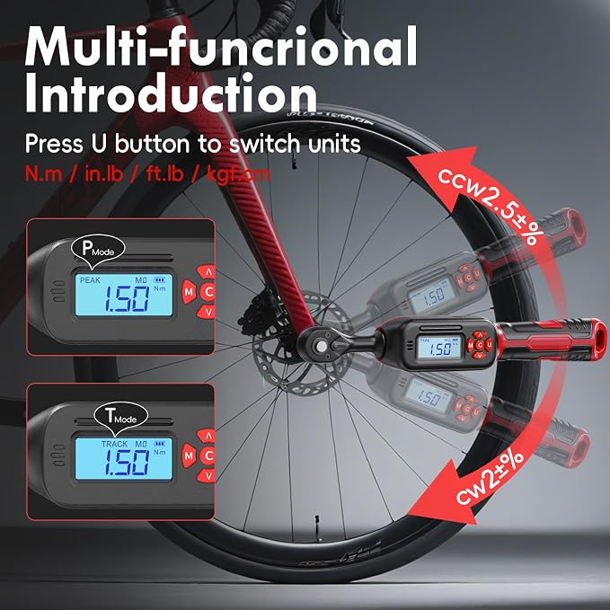 1/4" Digital Torque Wrench, 1.5-30 N.m / 1-22 Ft.lb, ±2% | Precision You Can Trust, Triple Warning Protection, Dual Measurement Modes, Easy-to-Read LED Display, 4 Units for Mechanics