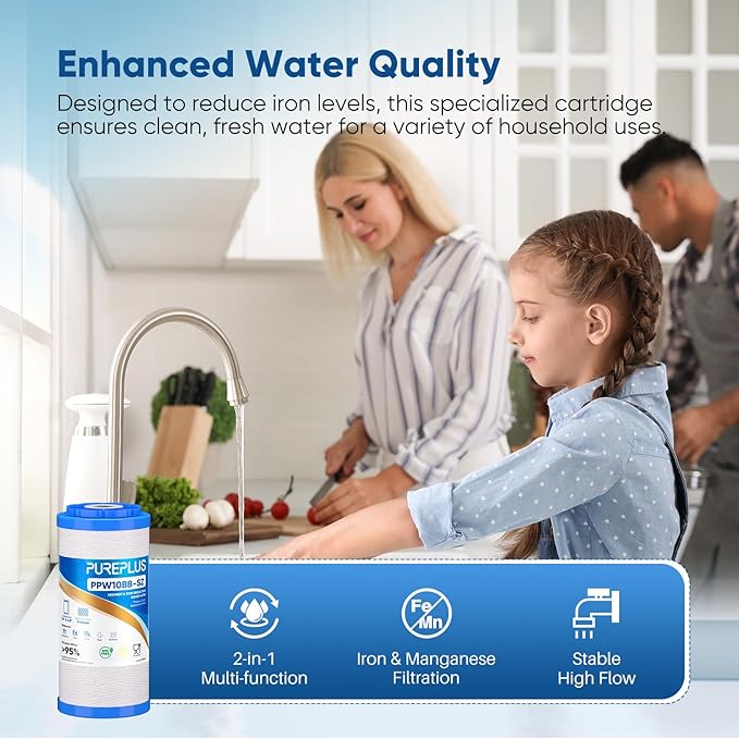 PUREPLUS 10"×4.5" String Wound Sediment Filter Compound With Iron Reducing Filter, Compatible With Whole House Water Filtration System For Well Water, 2 Pack