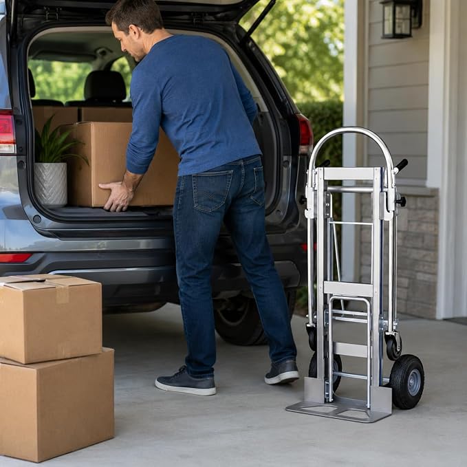 Hand Trucks Heavy Duty Aluminum Dolly Cart, 3 in 1 Design 1000 Lbs Capacity with Solid Wheels - Foldable, Portable, Ergonomic Handle, Perfect for Construction, Warehouses, Factories, Indoor & Outdoor