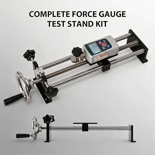500N Digital Force Gauge & Manual Test Stand Kit, Push Pull Gauge with N/Lb/Kg/Oz Units, 250mm/9.8 inches Stroke Test Stand with 1 Pcs Test Clamp for Tension Tests in Lab, School, Industry