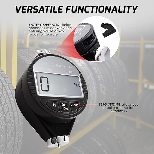 Shore A Rubber Portable Hardness Meter, Pocket Size 0-100HA Digital Hardness Durometer Meter Tester with Large LCD Display, Suitable for Rubber, Leather, Resin, Fiber, Glass, and Wax