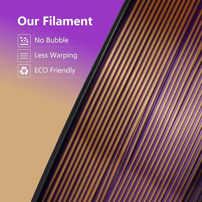 Kingroon PLA Filament, Multicolor Silk PLA Filament, Dual Color 3D Printer Filament, 1.75 mm, Dimensional Accuracy +/- 0.03 mm, 1kg Spool(2.2lbs), Gold Purple