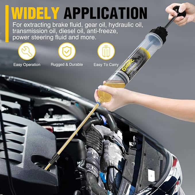 GOOACC Oil Extractor Pump, 500CC Fluid Extractor Automotive Manual Fuel Suction & Filler Pump with Extension Hose Syringe Vacuum Pump, Brake Fluid Extractor for Oil Change Extraction Transfer (500ml)