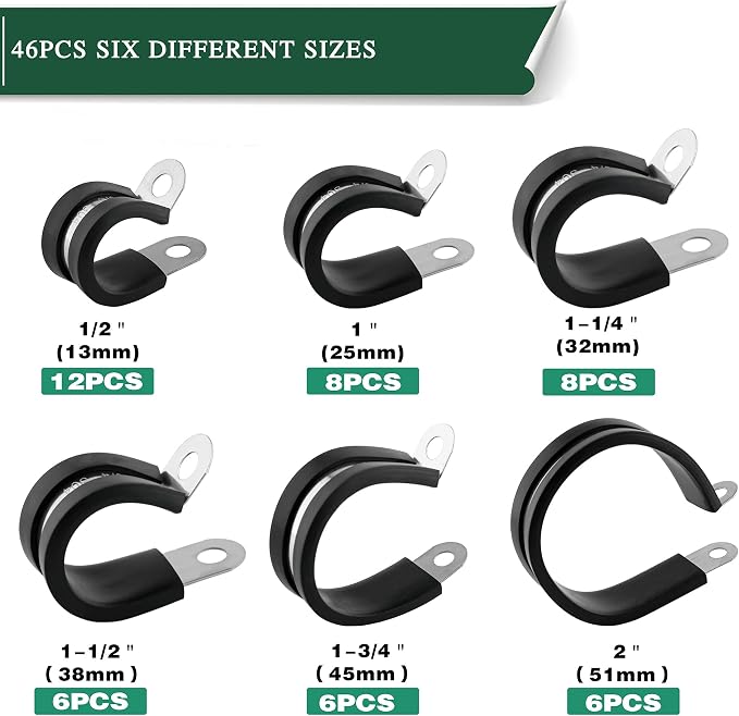 OURU 46PCS Cable Clamps Assortment Kit+10FT DIY Hose Clamps