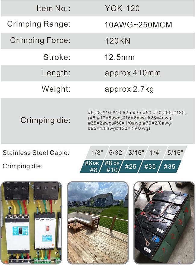 AMZCNC 12 Ton Hydraulic Wire Crimper Battery Cable Lug Terminal Crimping Tool w/ 10 Dies (8AWG~4/0AWG Crimping Tool)