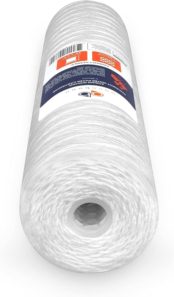 Aquaboon 1 Micron Whole House 20" x 4.5" String Wound Water Filter Replacement Cartridge for Well Water Compatible with SWC-25-2005, P5-20, 4-Pack