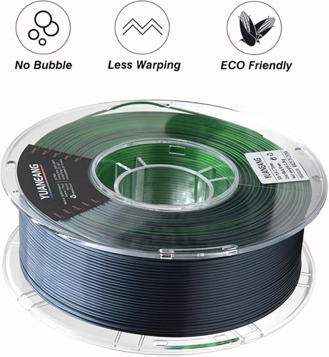 Silk Dual-Color PLA Filament 1.75mm Black-Green, ±0.03mm Precision, 1kg Spool (2.2 lbs), Smooth Gradient Two-Tone PLA, Neatly Wound & Compatible with Most 3D Printers
