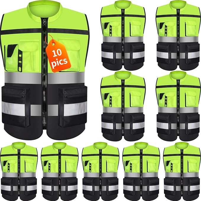 Safety Vest Two Tone for Men Women Work Vest with Pockets and Zipper Construction Workwear Vest