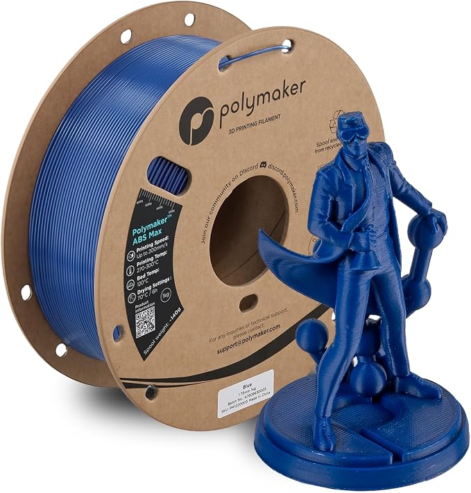 Polymaker ABS Max 3D Printer Filament 1.75mm, Blue 1kg Engineering Grade ABS with High Heat Resistance and Enhanced Creep Resistance for Heated Chamber Printers