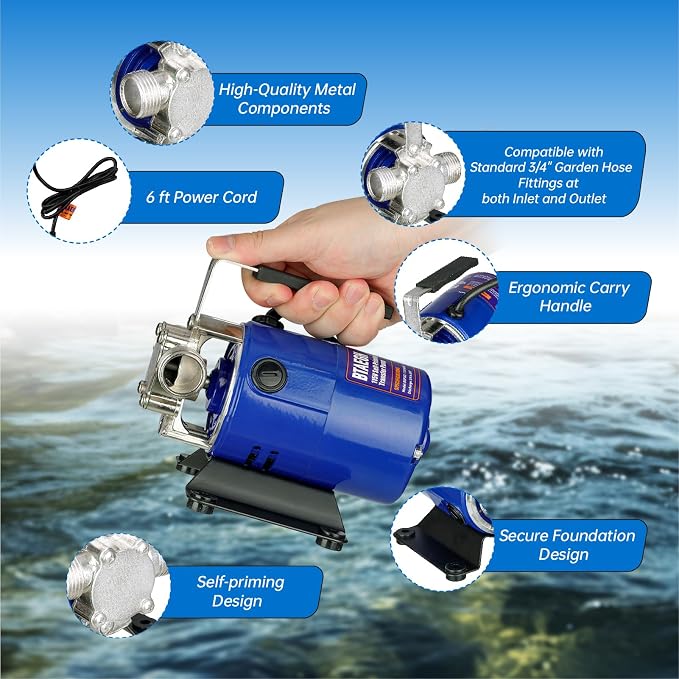 Water Transfer Pump 115V 1/10HP 330 GPH Portable Electric Utility Pump with 6ft Hose Suction Kit Drain Pools Waterbed Rain Barrel Aquarium Hot Tub