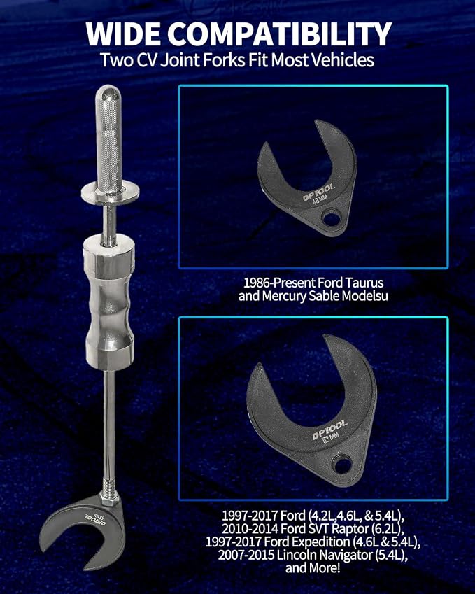 DPTOOL Inner CV Joint Puller Slide Hammer Front Wheel Drive Axle Half Shaft Removal Tool Kit Heavy Duty 10 Pounds Slide Hammer 63mm 48mm CV Joint Fork Adapter Attachments