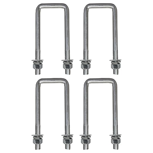 A.A Square U Bolts with Hardware for Boat Trailer, Electro-Galvanized Steel, 1/2" Diameter x 2-1/8" x 6-5/16" for 2x4 Beam (4 Pack)