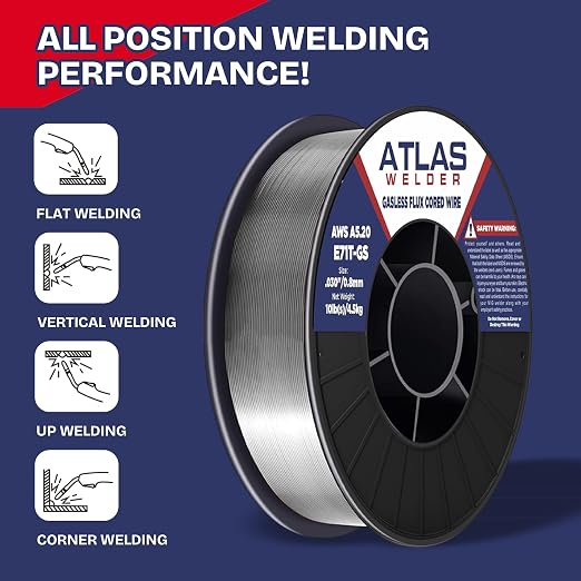 ATLASWELDER Flux Core Welding Wire, E71T-GS .030 Inch 10LB, Gasless Mild Steel MIG Welding Wire with Low Spatter for All Position Welding