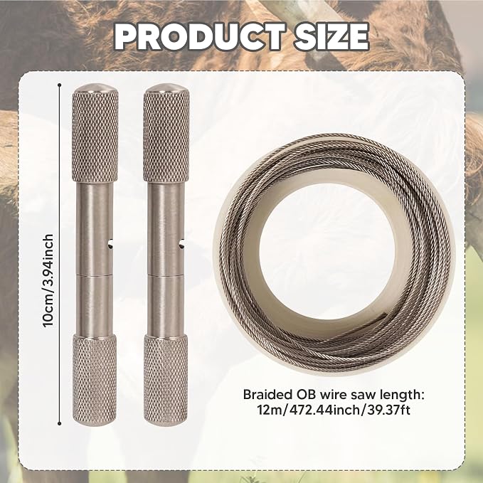 Amagogo Stainless Steel Cable Saw,Hand Pocket String Rope Saw,Manual Camping Removal Compact Wire Saw Dehorning Saw Handles/Wire for PVC Pipe Cutting,Emergency,Sheep