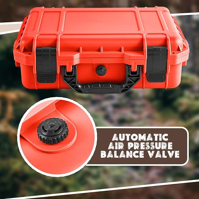 Relaxweex 1 Pcs Waterproof Hard Case with DIY Customizable Foam Insert Portable Protective Case with Knife for Camera Drones Equipments Tools Test Instruments(Reddish Orange,8.5 x 6.5 x 3.7 Inch)