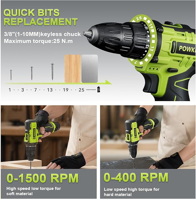 Cordless Drill Tool Set: 12V Power Drill Tool Kit with Battery & Charger, 25+1 Torque Setting, Portable Household Basic Drills Case for Men & Women, 2-Speed Electric Drill Set, 142 Piece, Green