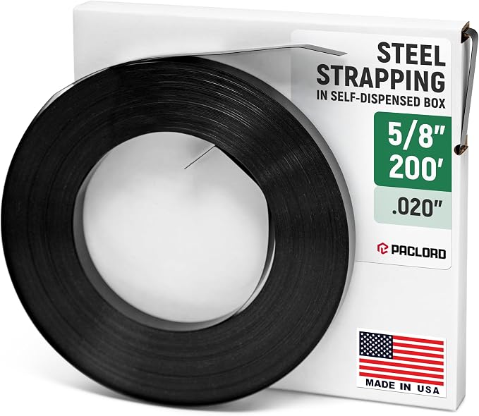 5/8" x 200' Heavy-Duty Steel Strapping in Portable Self-Dispensed Box, 0.020" Thick, 1470 Lbs Break Strength - Pallet Steel Banding with Superior Cut-Resistance - Approved for UPS Shipping | 0.020" Thick, 1470 Lbs Break Strength - Pallet Steel Banding ...