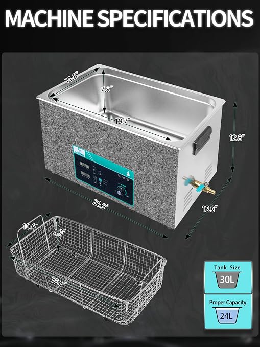 Ultrasonic Cleaner 30L, Sweep Function, 600W Power Adjustable Ultrasonic Parts Cleaner for Cleaning Metal Engine Parts, Carburetor, Fuel Injector, Gun, Oil Filter, Bike Chain, Gear, Eyewear