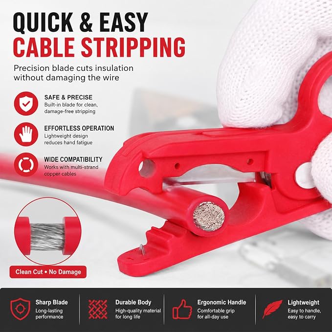 10-Ton Hydraulic Crimping Tool Kit with Cable Stripper, 12 AWG–4/0 AWG Heavy Duty Cable Crimper & Radial Wire Stripping Tool, Precision Hex Dies for Battery Cables, Electrical Lugs & Wire Rope