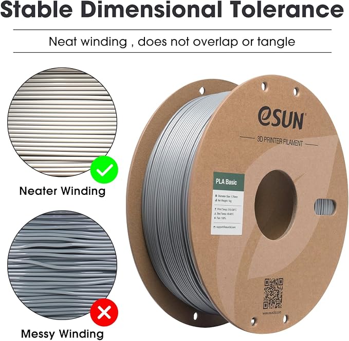 eSUN PLA Basic Filament 1.75mm, 3D Printer Filament High Speed PLA for Fast Printing, 1KG Spool, 4 Spools 3D Printer Filament, Silver