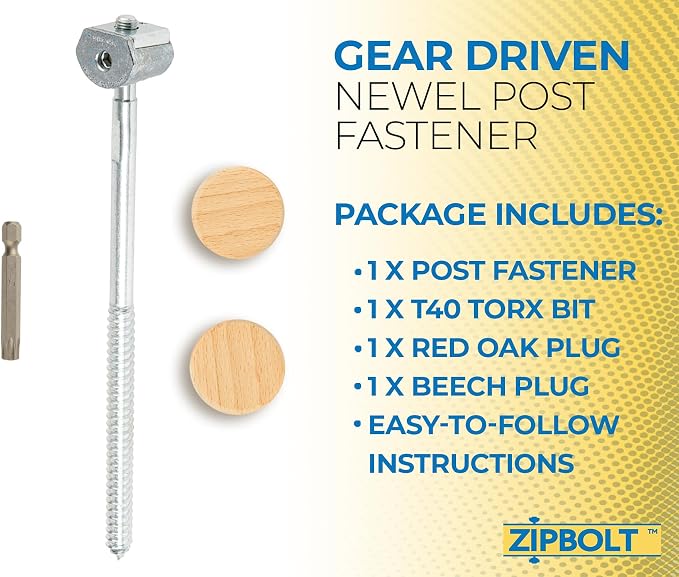 Zipbolt 14.110 Super UT Newel Post Fastener — Quick and Easy Wrench-Free Installation of Staircase Newel Posts, Anchors Post Directly to Wood or Concrete Floor