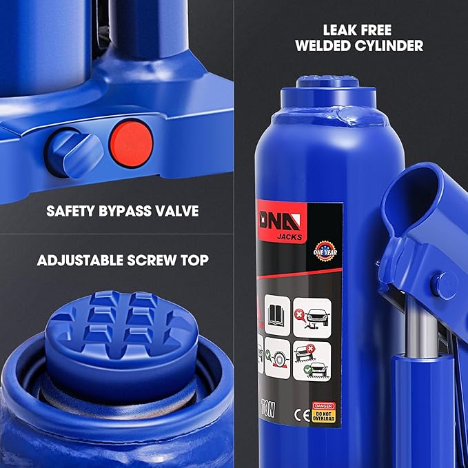 DNA Motoring 2 tons / 4409 lbs Lifting Automotive Welded Hydraulic Bottle Jack for Repair Vehicle, Pickup, Truck, w/Manual Handle, Blue, TOOLS-00347