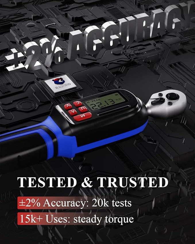 1/4 Digital Torque Wrench (1.11-22.13 Ft. Lb/ 1.5-30 N.m) ±2% Accuracy with Buzzer and LED Flash Notification Four Units of Measure Digital Torque Wrenches for Bicycle, DIY and Home Repair