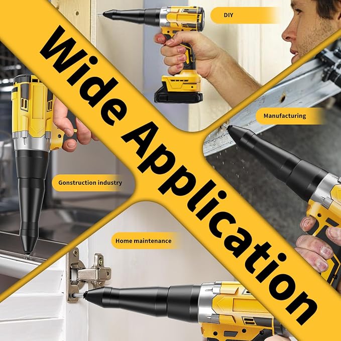 Electric Rivet Gun Compatible with Dewalt 20V Battery,Cordless Rivet Tool With 3 Size (1/8", 5/32", 3/16"),Brushless Pop Rivet Gun Kit (No Battery) for Autorepair DIY