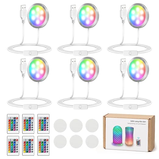 3D Printer LED Lamp Kit 001 with 24-Key Remote Control 16-Colors Changing | 3D Printer Light for Bambu Lab H2D/A1/A1mini/P1S/P1P/X1C, 5V USB Powered Maker's Supply Hardware Kit for MakerWorld（6 Sets）