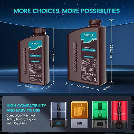 SUNLU 2000g Water-Wash ABS Resin, Combines features of ABSLIKE Resin & Water Washable Resin, Non Brittle, High Precision, Low Shrinkage, Fast Curing 3D Resin for LCD DLP SLA 3D Printers, 2KG White