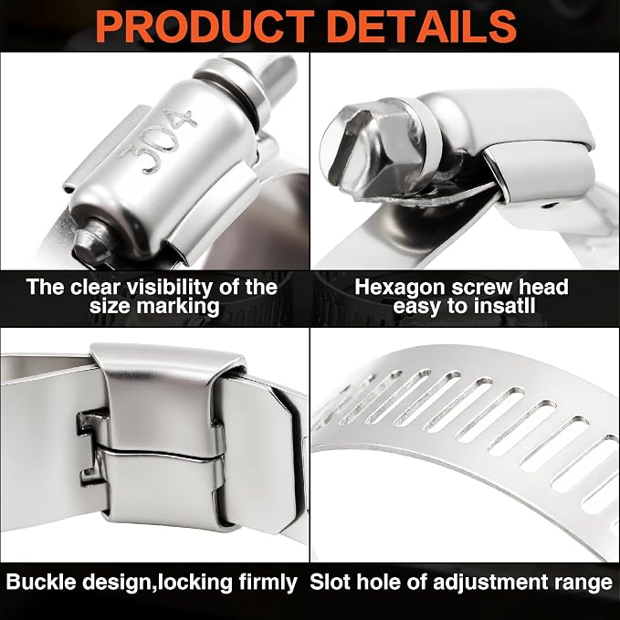 175-Piece 304 Stainless Steel Anti-Rust Hose Clamp Assortment Kit - (1/4"-2" | 6-51mm) Worm Gear Clamps with Socket Wrench & Organizer Box for Automotive, Fuel Line, Marine, Radiator, Plumbing