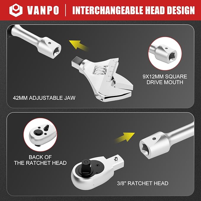 VANPO Adjustable Digital Torque Wrench, 2.2-44.3 Ft.lb/3-60Nm, ±2% Accuracy | Electronic Torque Wrench with 42mm Jaw and 3/8" Drive Ratchet, Buzzer, Vibration and LED Indicator for HVAC and Motorcycle