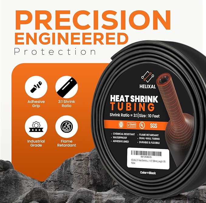 1-1/2" 38mm HELIXAL 3:1 Heat Shrink Tubing, Dual Wall Adhesive Lined Wire Shrink Wrap, Waterproof Marine Grade Electrical Insulation Roll 10ft