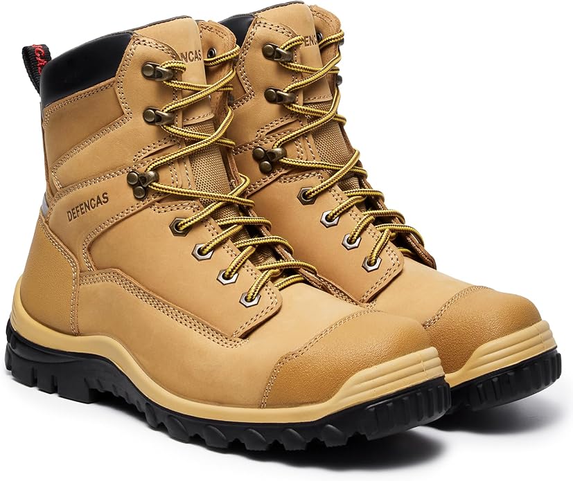 Men’s 6” & 8” Composite Toe Work Boots, Electrical Hazard Safety Boots for Men, Full-Grain Leather Construction Boots, Slip Resistant Rubber Outsole, Removable Memory Foam PU Insole