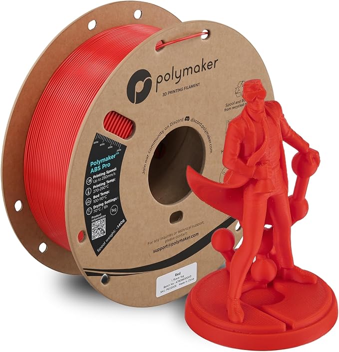 Polymaker ABS Pro 3D Printer Filament 1.75mm, Red 1kg Engineering Grade ABS with High Heat Resistance, Durable, Tough, for Functional Parts, Printer Components & Prototypes
