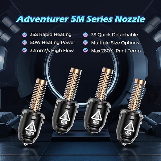 FLASHFORGE Adventurer 5M Pro Nozzle, 0.8mm Hardened, 280℃ High Flow 32mm³/s for Stable High-Speed Printing, Compatible with Adventurer 5M Hotend, Perfect for High-Strength Filaments