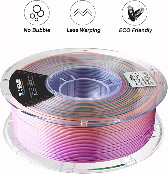Happy Rainbow PLA 3D Printer Filament 1.75mm, 1kg Spool, Multi-Color Gradient with Smooth Color Transitions, 0.03mm Precision, Easy Printing, Ideal for Decorative Models, Toys