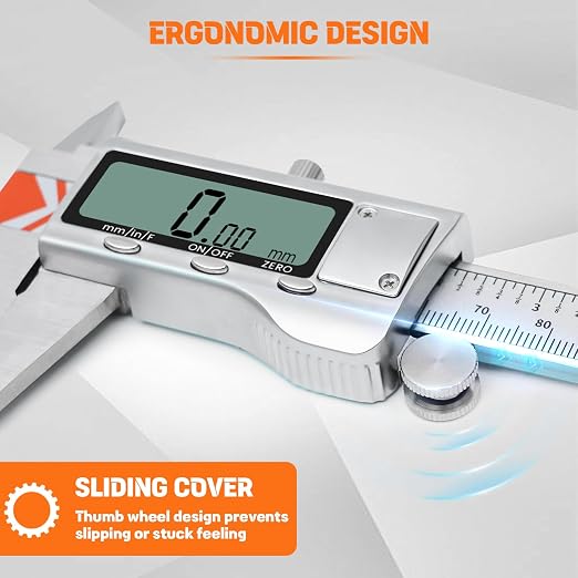 HARDELL 6" Digital Caliper, All-Metal Electronic Micrometer with Large LCD, Inch/Metric/Fraction Conversion, Precision Measuring Tool for Household & DIY (2 Batteries Included)