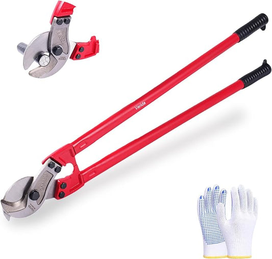 Verida Cable Cutters 32 inch, Heavy-Duty Large Cable Cutter, Chrome vanadium steel, Hardness 62 HRC, Suitable for cutting thick copper and aluminum core cables, Red