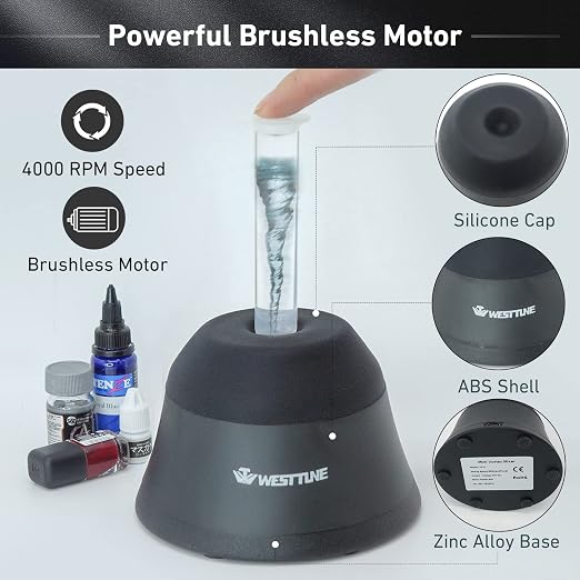 Lab Mini Vortex Mixer 4000rpm High-Speed Paint Shaker & Paint Mixer for Acrylic Paints, Gel Polish, Tattoo Ink, Eyelash Adhesives, Test Tubes & Microtubes | Touch Function Vortexer, Black