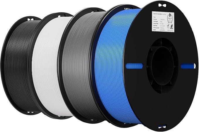 Creality 4 Pack PLA 1.75mm Filament Bundle for 3D Printing with No-Tangling Strong Bonding and Overhang Performance, Accuracy +/- 0.02mm (Black,White,Grey,Blue)