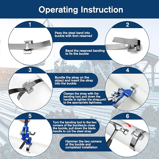 VerRich Banding Strapping kit with 3/16"~3/4" Stainless Strapping Tensioner Tool,100 Feet * 3/4" Wide * 0.03" Thick Banding Strap,100 Pcs Ear-Lokt Buckles for High Tensile,Cutting,Heavy Duty Package.